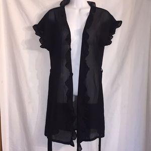 Black Negligee Robe with Tie Waist Sz S/M